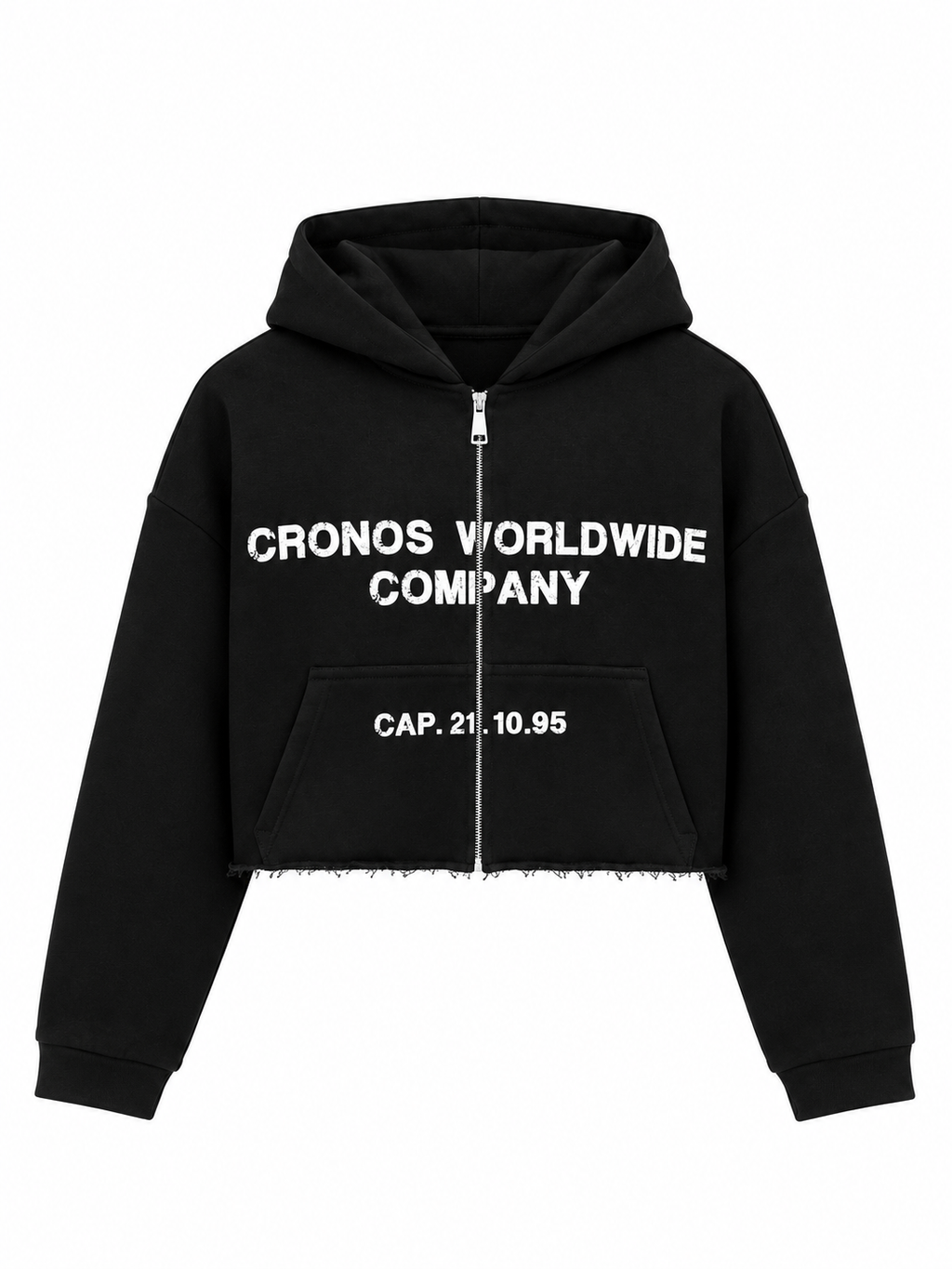 Hoodie Crop Negro con Cremallera para Mujer - CRONOS